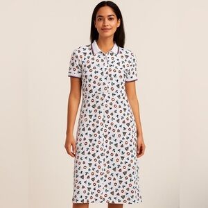 Sailboat dress 90s vintage medium White Polo Dress with Colorful Print